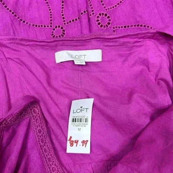 Loft Dress Sz 12 Midi Lace Trim Linen Blend Strappy Magenta NWT - Picture 8 of 11